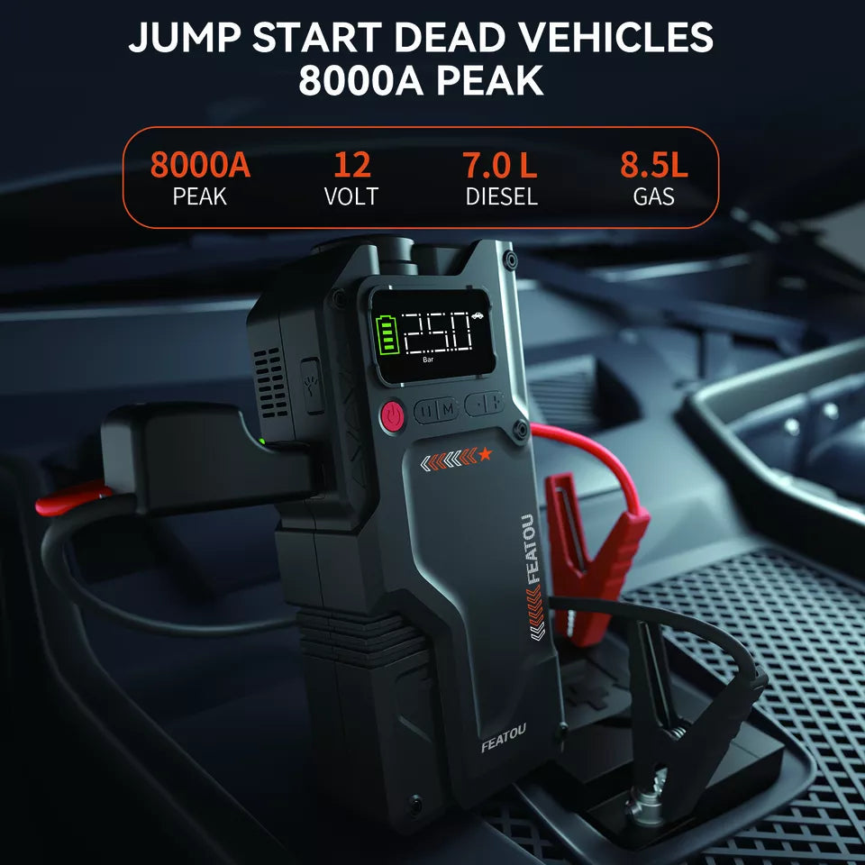 Jump Starter Car With Air Compressor for tires 8000A Pack Booster 12V Power Bank